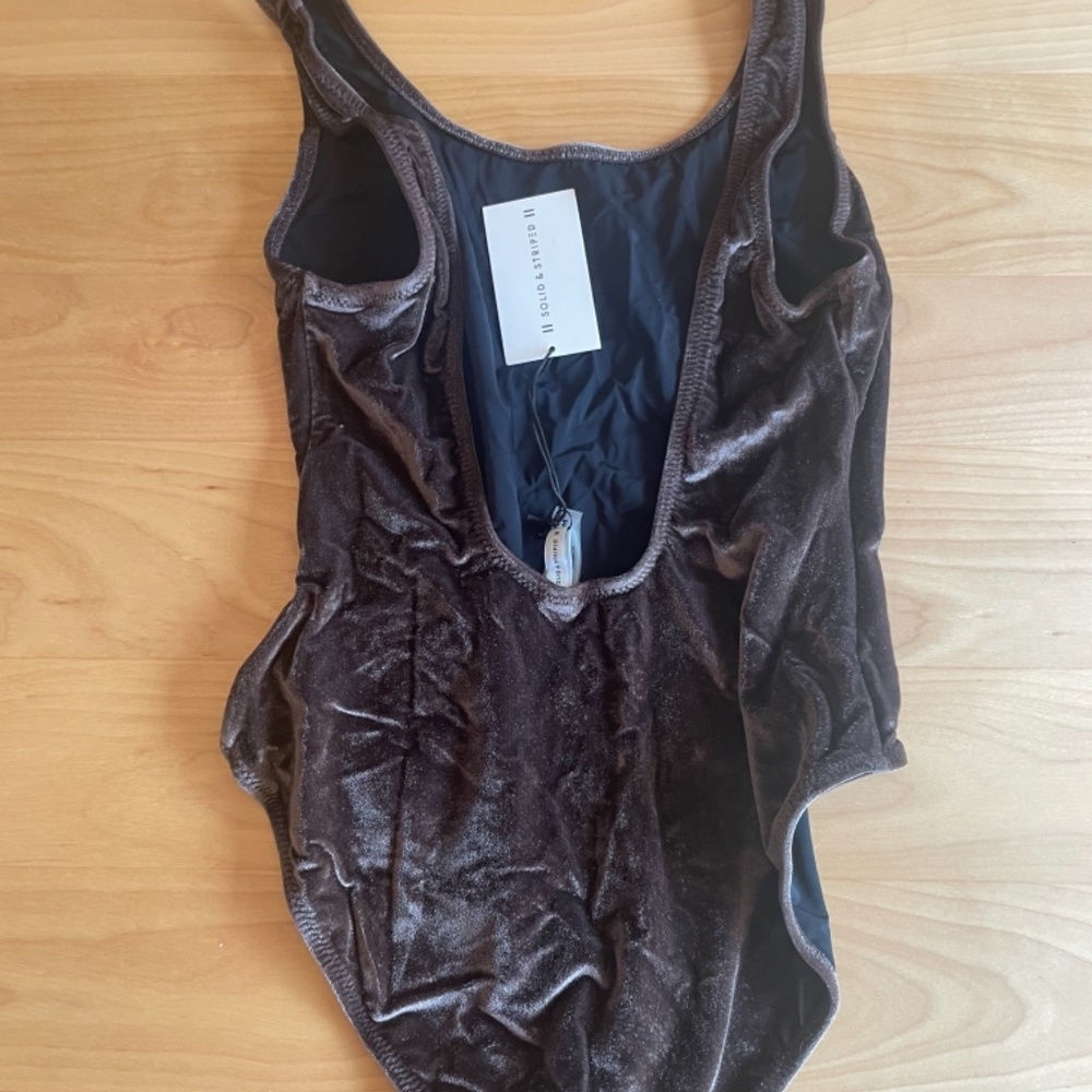 Solid & Striped Velvet One Piece bathing suit in brown greyish color